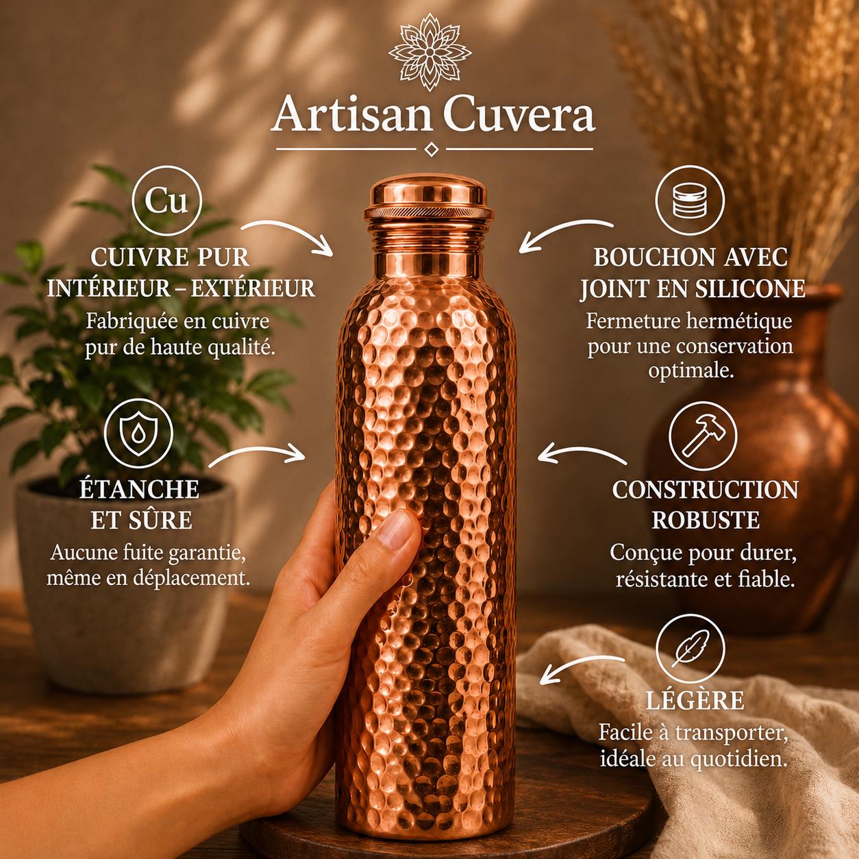 La Gourde Cuvera — Cuivre martelé à la main (950 ml)